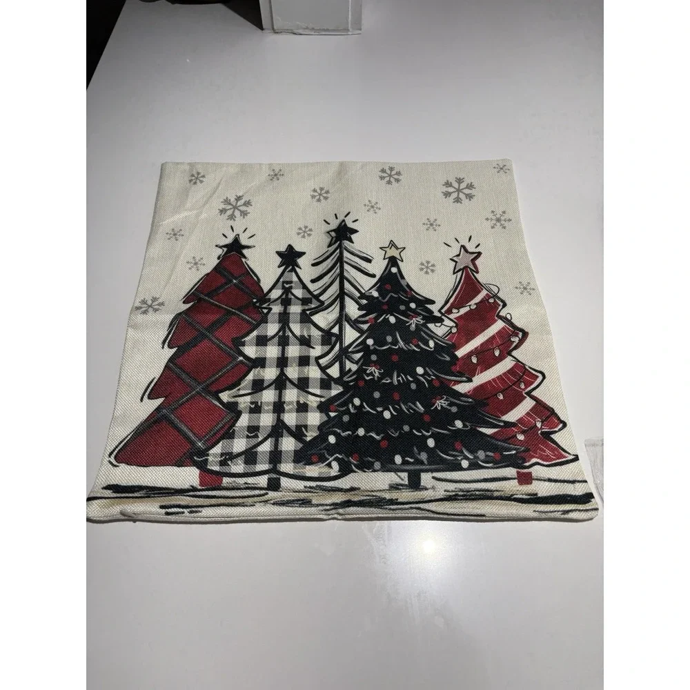 MERRY/BRIGHT Christmas Burlap Throw Pillow Cover 16x16 Winter Holiday 4 PCs‎